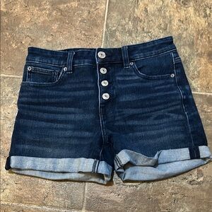 High-Waisted Blue Jean Shorts with Cuffed Hem